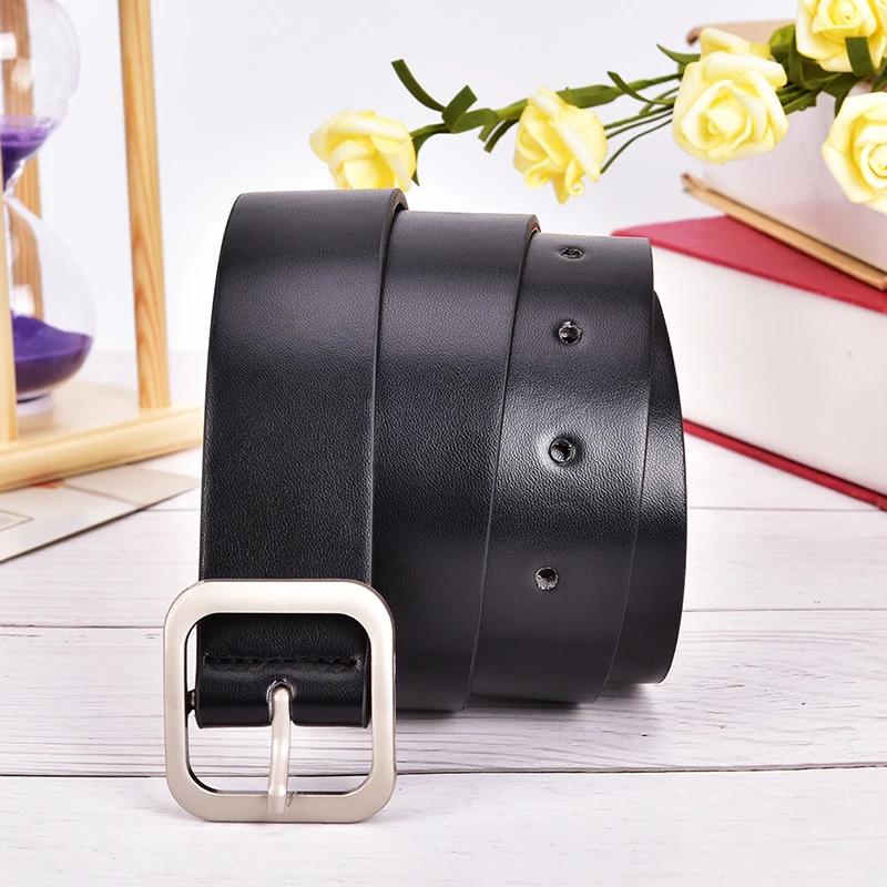 Gold Round Metal Square Belt Female Gold White PU Leather Waist Belts