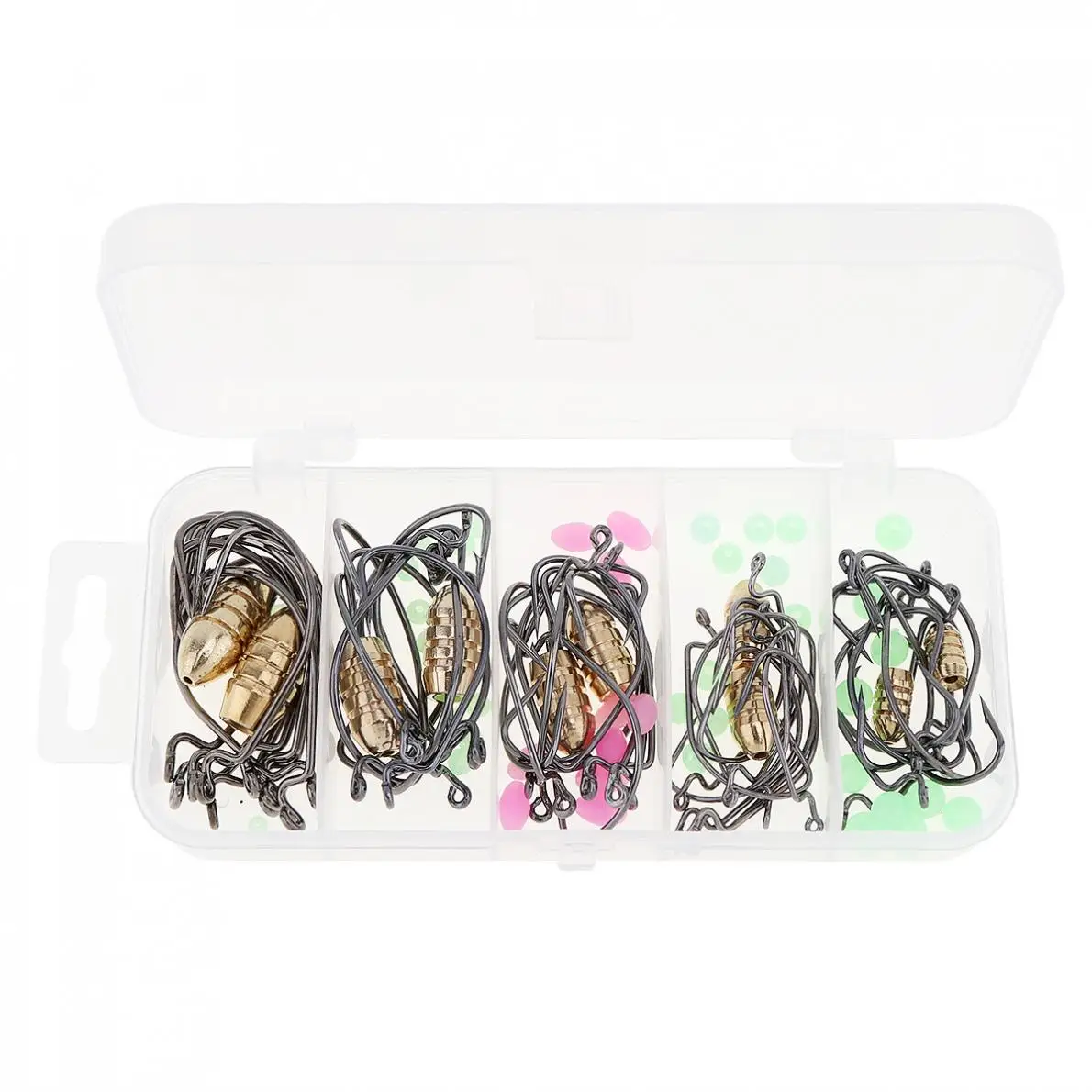 

110pcs Durable Texas Rig Soft Lure Hook Kit with Crank Hook Bullet Copper Luminous Beads for Ocean Boat / Rock Fishing