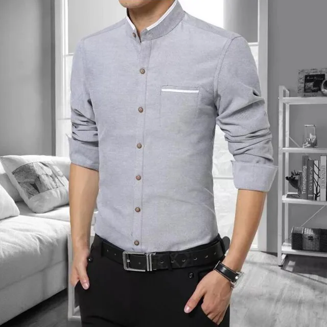 Slim Fit Mens Casual Solid color 1Pcs Long Sleeve Button Down Shirts ...