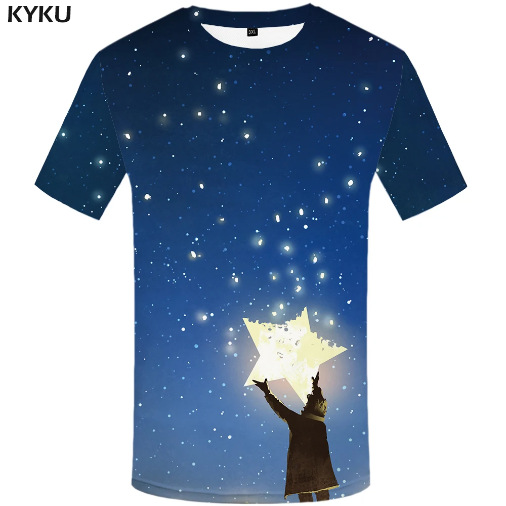 KYKU Brand Galaxy Space T shirt Men Star Anime Clothes Character Shirt Print Cartoon Tshirt Printed Abstract T-shirts 3d | Мужская