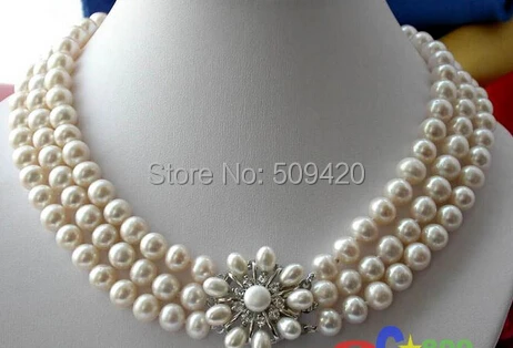 

W&O653 >>>>3ROW 10MM WHITE ROUND FW CULTURED PEARL NECKLACE