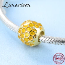 Уникальное круглое серебро 925 пробы, Золотая Пчела, сделай сам, эмаль, модные бусины, подходят к оригиналу Pandora, очаровательный браслет, изготовление ювелирных изделий