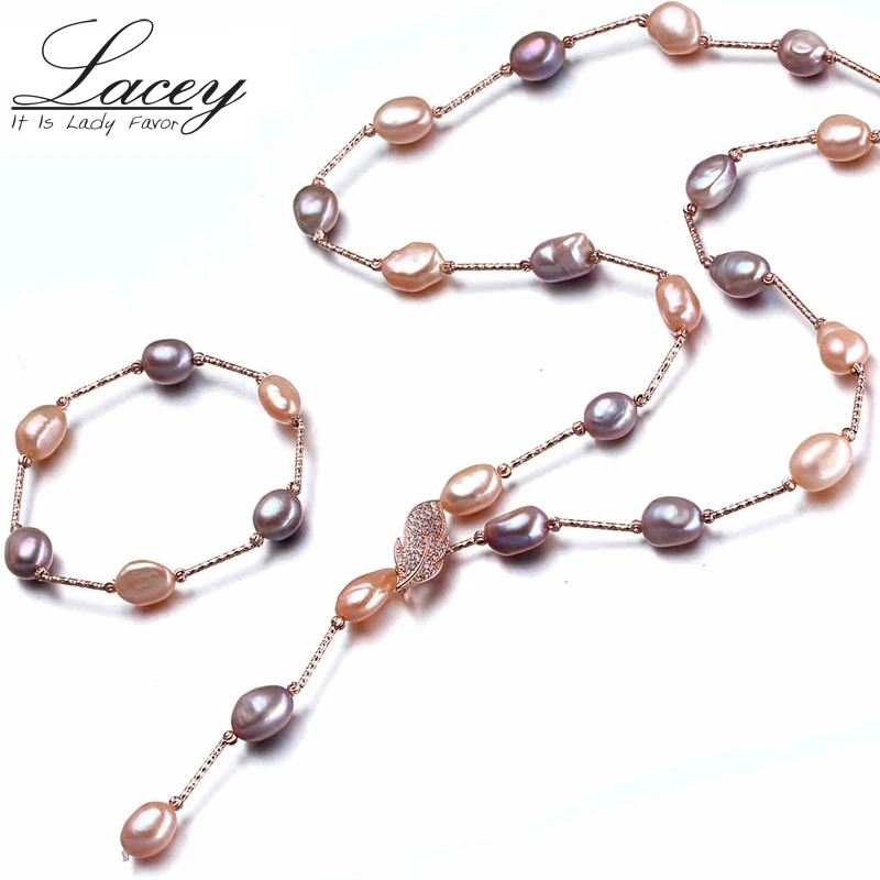 font b Trendy b font Baroque Pearl Jewelry Sets 10 11mm muilt color Freshwater Pearls