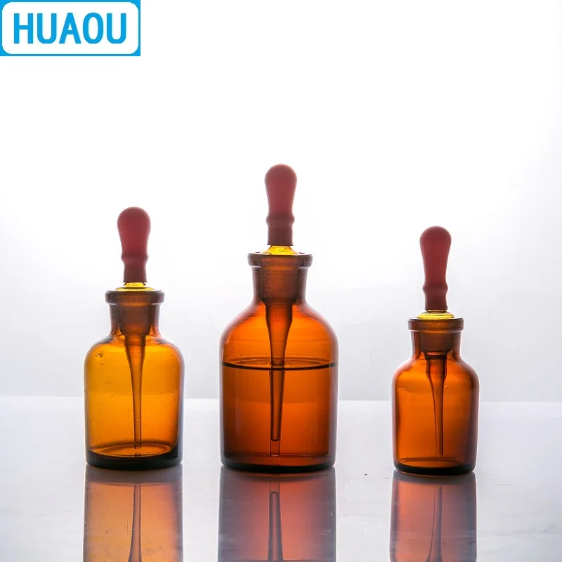 HUAOU 30 мл капельная бутылка коричневое Янтарное стекло с заземлением в пипетке и латексной резины ниппель лабораторное химическое оборудование