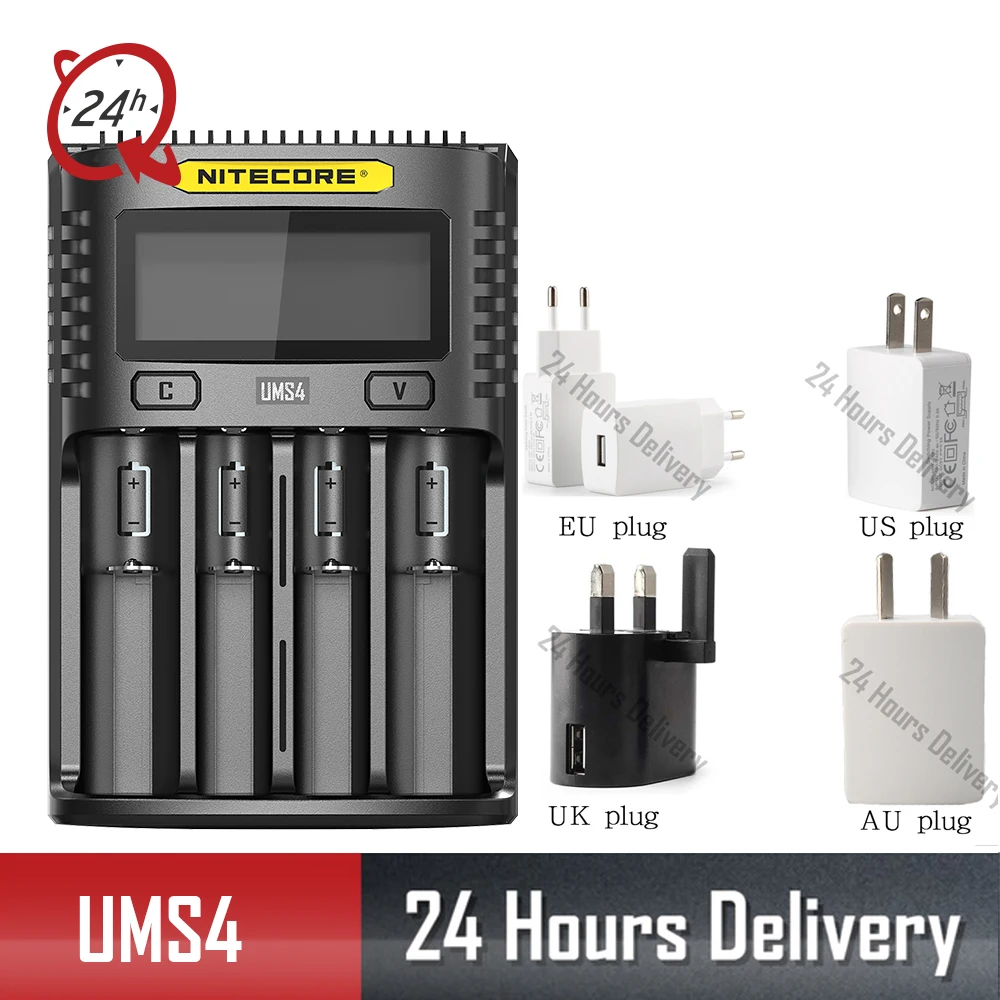 

NITECORE UMS4 Automatic Universal 3A Quick Charger Intelligent USB Dual-Slot Charger LCD Display Li-ion IMR Battery 18650 21700