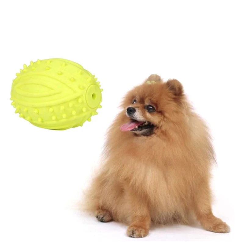 

Dog Rubber Chew Toy Play Squeaky Clean Training Squeaker Rugby Ball Pet Toys dog training tool
