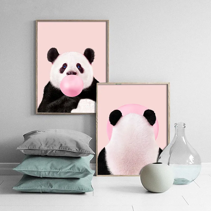 Cute-Animal-Prints-Panda-Nursery-Bubble-Gum-Wall-Art-Canvas-Painting-Blush-Pink-Funny-Poster-Decoration (3)