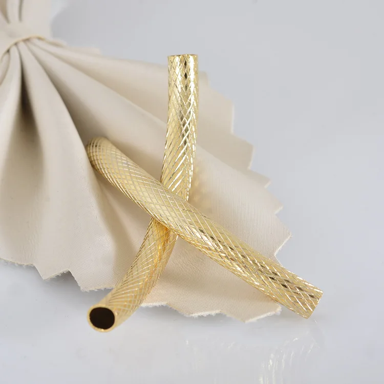 6PCS 45x4MM inside 3MM 24K Gold Color Brass Bracelets Engraved Curved Tube Diy Jewelry Findings Accessories wholesale Jewelry Findings