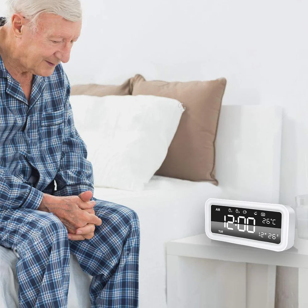 Светодиодный Будильник с зеркалом Wake Up Light цифровой будильник настольные часы электронные большие времени температурный дисплей настольные, декор дома