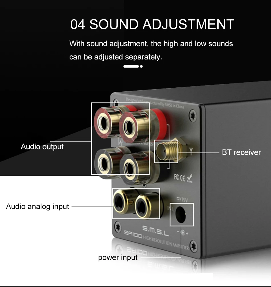 2 channel amplifier SMSL SA100 Desktop Bluetooth Amplifier Hifi TPA3116 Power Amplifier Audio 50W+50W Amp inverting amplifier