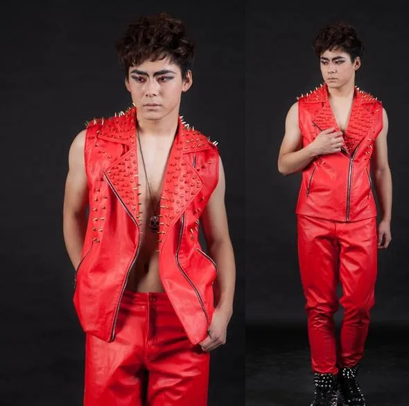 Черный, красный для певицы для сцены рок фитнес заклепки мужской жилет без рукавов Мужская бодибилдинг одежда рубашка модная майка настраиваемая