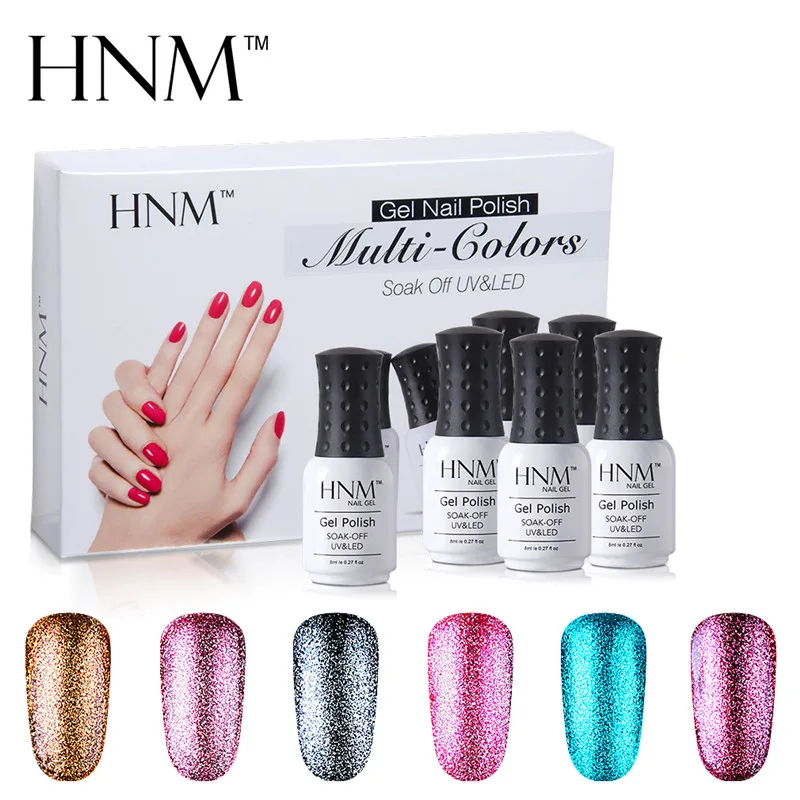 HNM 8 мл 6 цветов Bling Блестящий Гель-лак для ногтей набор УФ гель лак Полупостоянный Подарочная коробка DIY наборы для дизайна ногтей Набор лаков