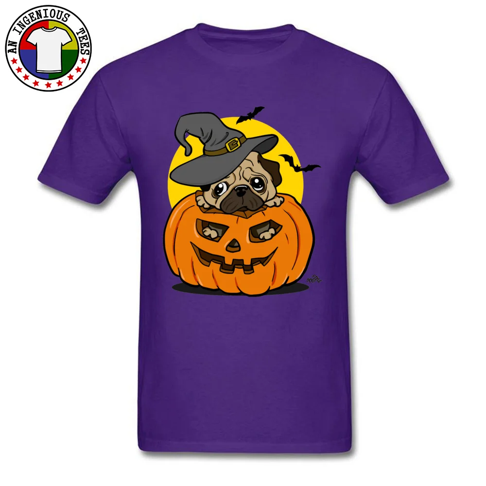 Halloween pug dog Autumn All Cotton O-Neck Tops Tees Short Sleeve Custom T Shirt New Design Camisa T-shirts Drop Shipping Halloween pug dog purple