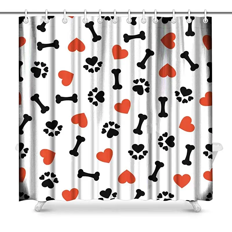Aplysia Cute Dog Bone Paw Print and Red Heart Bathroom Decor Shower