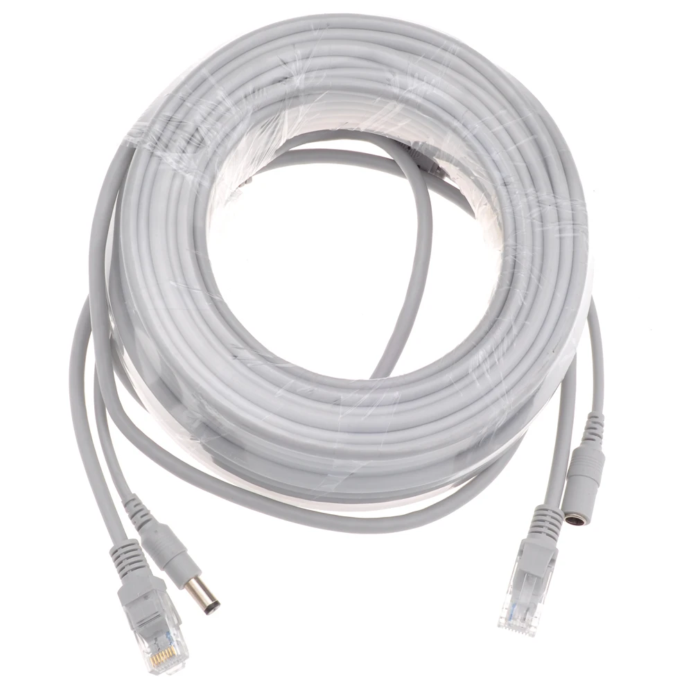 SUCAM 5M/10M/15M/20M/30M Ethernet Cable CAT5/CAT-5e RJ45 + DC Power Gray Cables for IP Network Camera NVR CCTV System