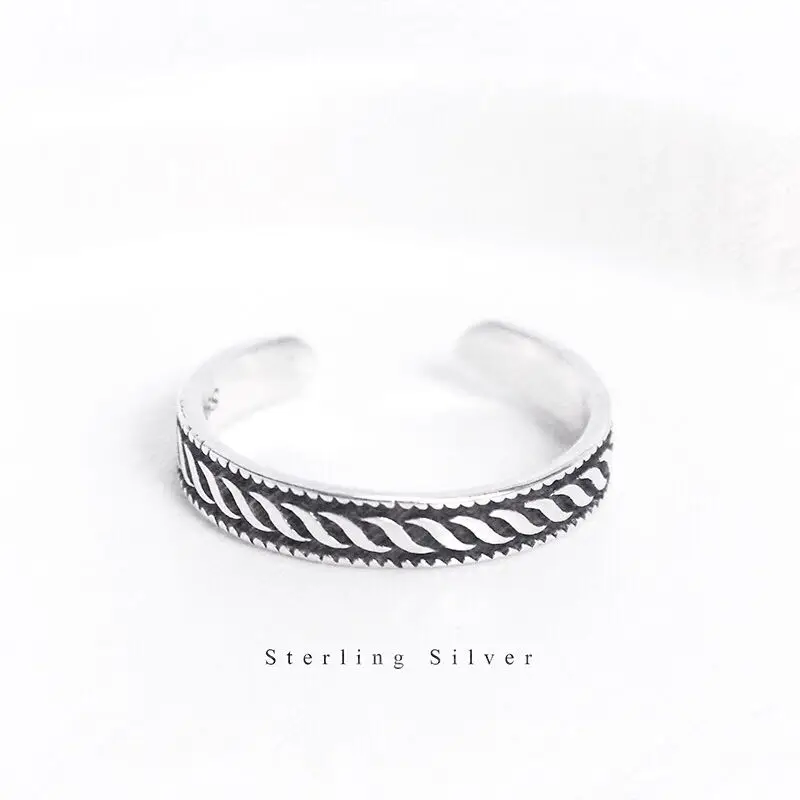 Qevila New Fashion Ring Jewelry 925 Sterling Silver Vintage Little Finger Ring for Women Adjustable Open Wedding Engagement Ring (10)