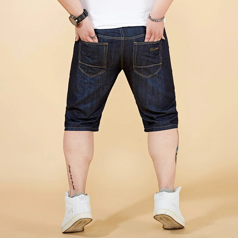 Большой Размер(44) 46 48 новые летние Для мужчин шорты модные повседневные свободные прямого кроя стретчевые джинсы мужской короткая длина до колена