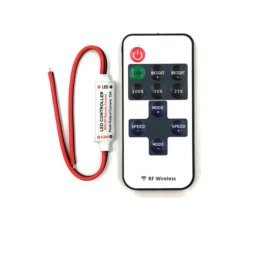 5-24V Mini RF Wirleless LED Controller 5V 12V 24V Dimmer for LED Strip Lamp Bulb Lights Dimming DC Wire Connector Remote Control (1)