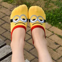 Летние тонкие женские лодочные носки с рисунками из мультфильмов, креативный 80% хлопок, Забавный носок "Миньоны" для женщин, Kawayi, новые Нескользящие невидимые носки для девочек