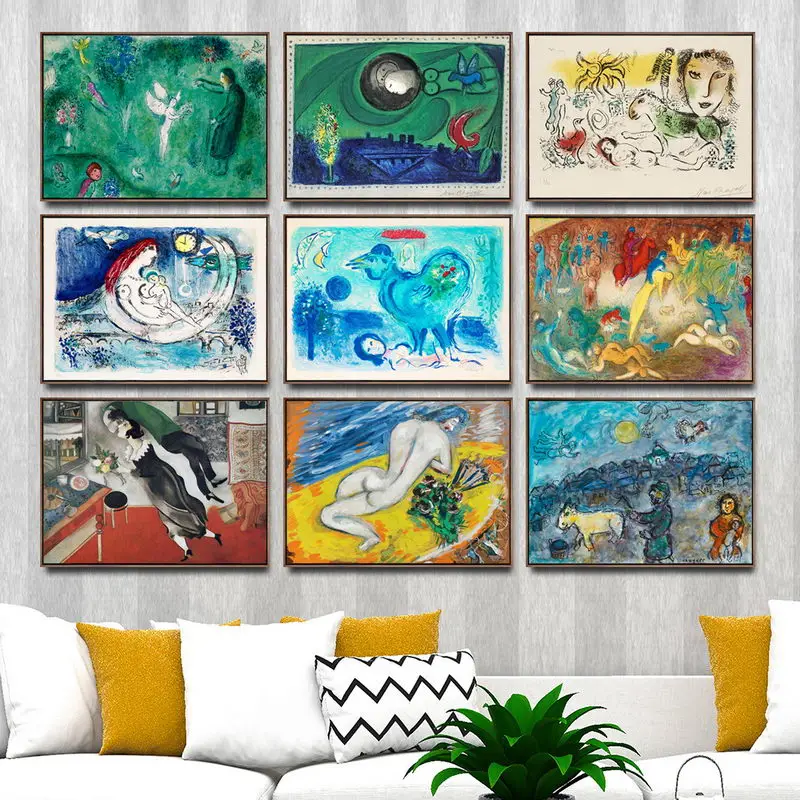 

Canvas Pictures Home Decor Painting Wall Art Marc Chagall HD Print Modular Watercolor Nordic Style Abstract Poster For Kids Room