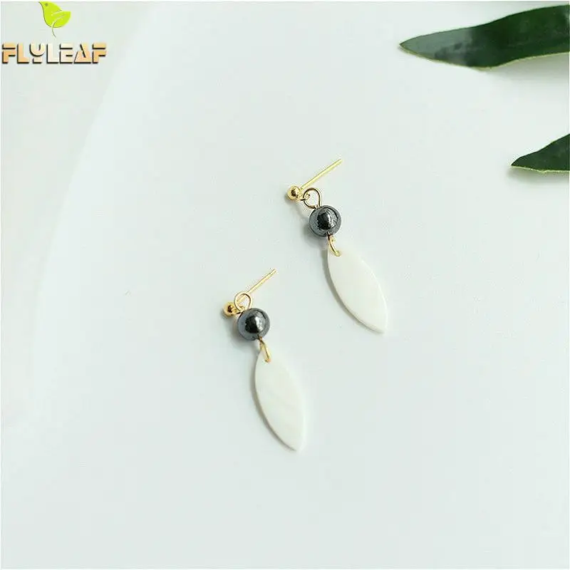 

Flyleaf 925 Sterling Silver Natural Shell Drop Earrings For Women Statement Dangle Earings Fashion Jewelry Ins High Quality