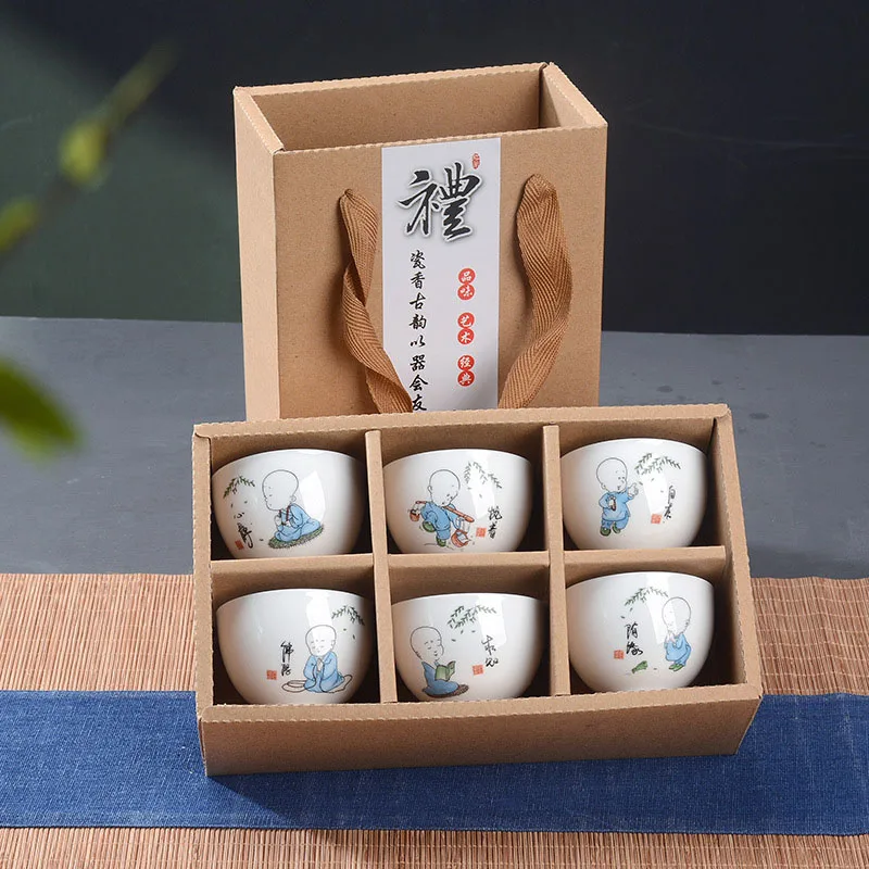 Набор керамических чашек, ручная роспись, 6 шт., китайский чайный сервиз, чайный набор кунг-фу, чайная чаша для путешествий, китайский фарфоровый чайный набор, креативные подарки