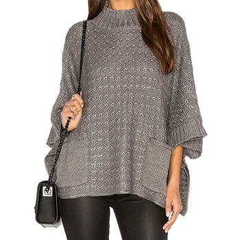 

Cotton Women o Neck Lantern Sleeve Knitted Sweater Solid Casual Drop Shoulder Slim Pullovers Sweater Jumper Outwear