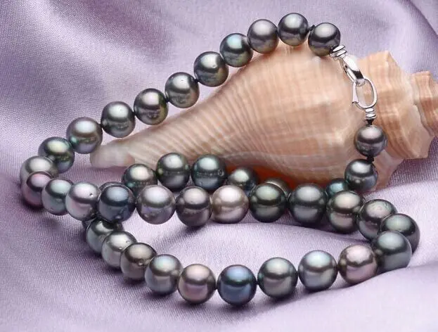 

Superb 18"8-9mm Natural Tahitian genuine black multic round pearl necklace