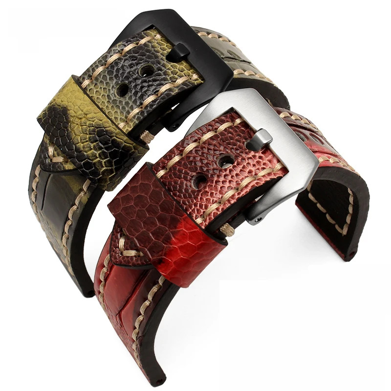 

20mm 22mm 24mm 26mm camouflage Genuine leather ostrich skin wristwatch straps for Panerai with stainless steel buckle