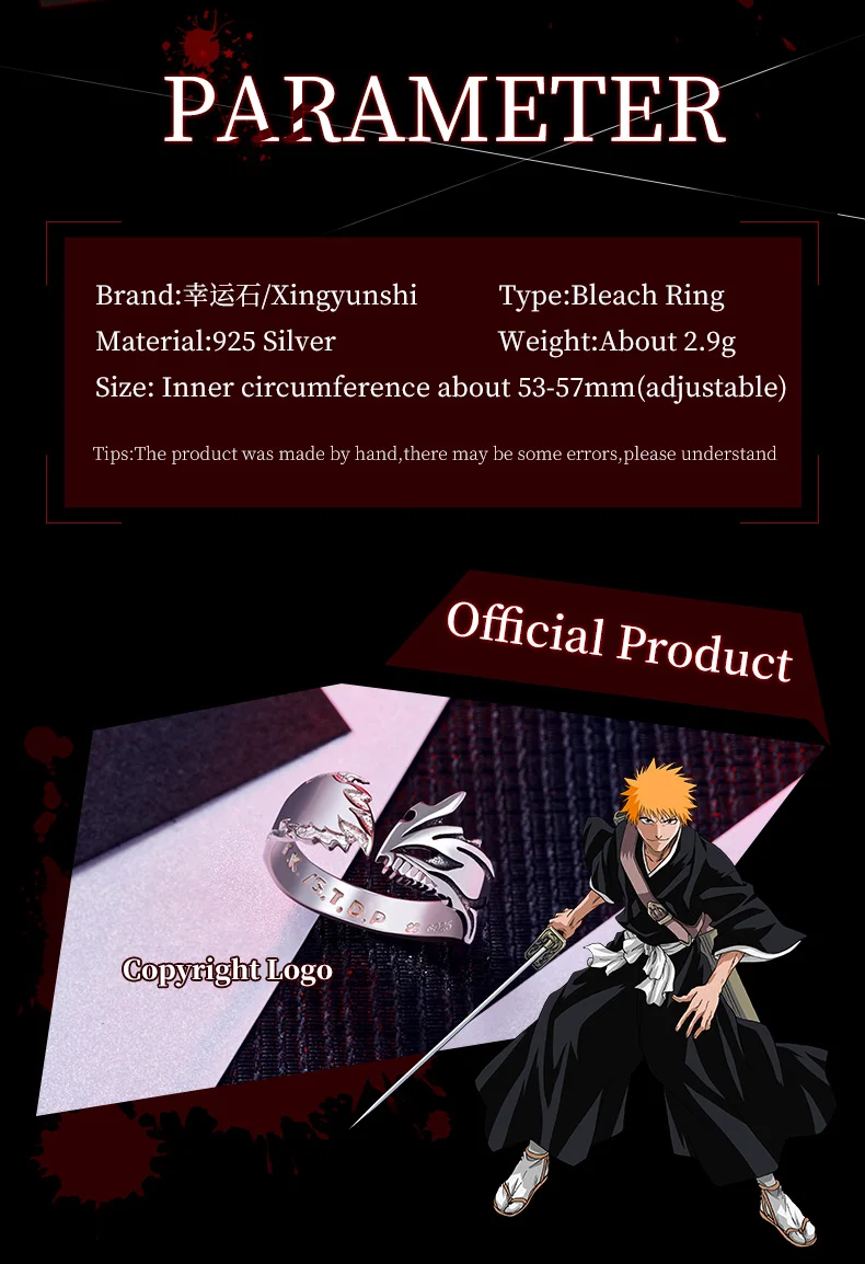 Bleach аниме-Кольцо из стерлингового серебра 925 комиксов Hitsugaya Toushirou Hyorinmaru фигурка косплей подарок для девушки