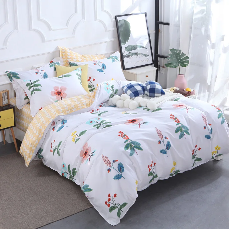 

beautiful Spring flowers print 79"x91" duvet cover by flat sheet pillow case Reactive printed 4pcs bedding sets