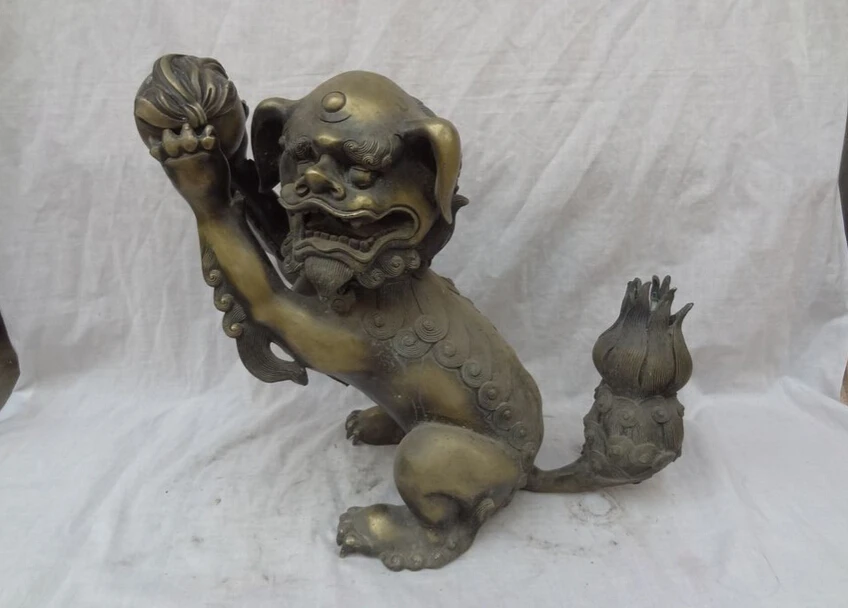 

song voge gem S5162 15" Chinese Bronze Buddhism Ball Unicorn Lion Statue Tibet Incense Burner Censer