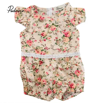 

Pudcoco Baby Boys Girls Fashion Clothes 1 piece Lace Floral Cotton Blend Red Baby Boys Girls Sleeveless O-Neck Romper