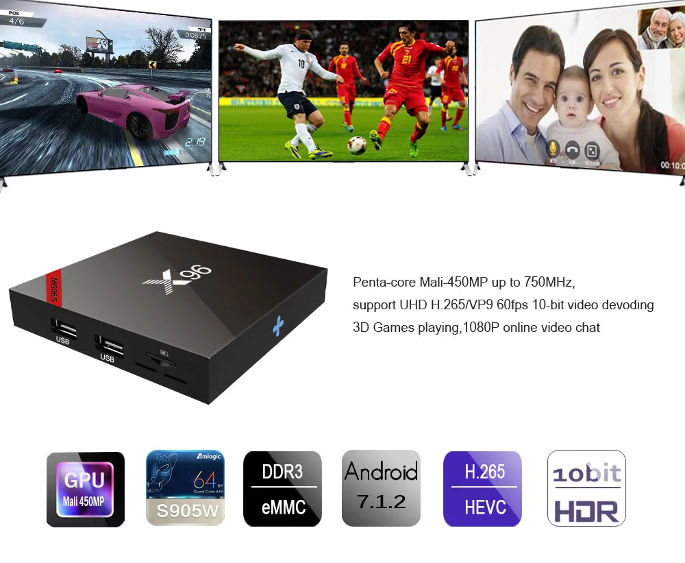 X96 ТВ Box Android 7 1 2 г 16 Amlogic 4 ядра Декодер каналов кабельного телевидения 4G Вай Фай HDMI 0