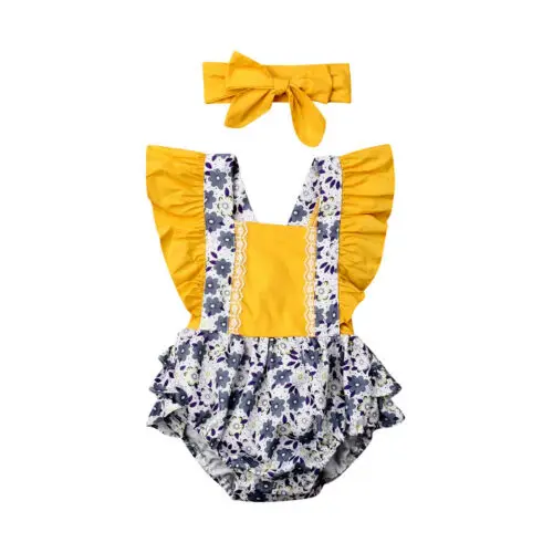 

2pcs Newborn Baby Girl Backless Romper Jumpsuit Sunsuit+Headband Outfits Set