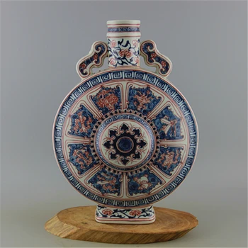 

#5 Antique Old Chinese porcelain flat vase,Blue underglaze red bottle,home Decoration, collection & adornment, Free shipping