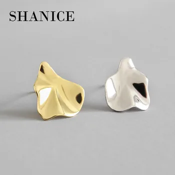 

SHANICE Gold Color 925 Sterling Silver Irregular Concave-convex Leaf Style Small Stud Earrings for Women Sterling Silver Jewelry