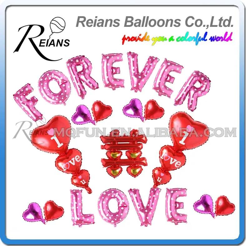 

10 Sets Reians Cartoon Chinese XI PINK FOREVER LOVE Wedding Party Decoration Letter Number Helium Air Aluminum Foil Balloons Set