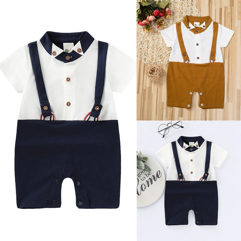 

2019 Newest Fashion Baby Boy Clothes Suspender Gentleman Formal Romper Jumpsuit Outfits Clothes