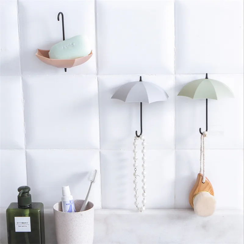 

WSOMIGO 3pc/set Kitchen accessories creative umbrella hook strong adhesive tape storage hook hook free punching kitchen gadget-C