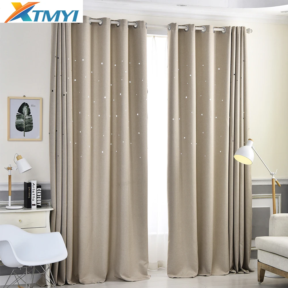 Modern Blackout Curtains for Living Room Hollow Star Faux ... on {keyword}