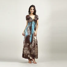 Mulheres Boho Verão Beach Dress V Neck longos Vestidos de Manga Curta Leopardo Vestido Maxi Longo para o Feriado de verao