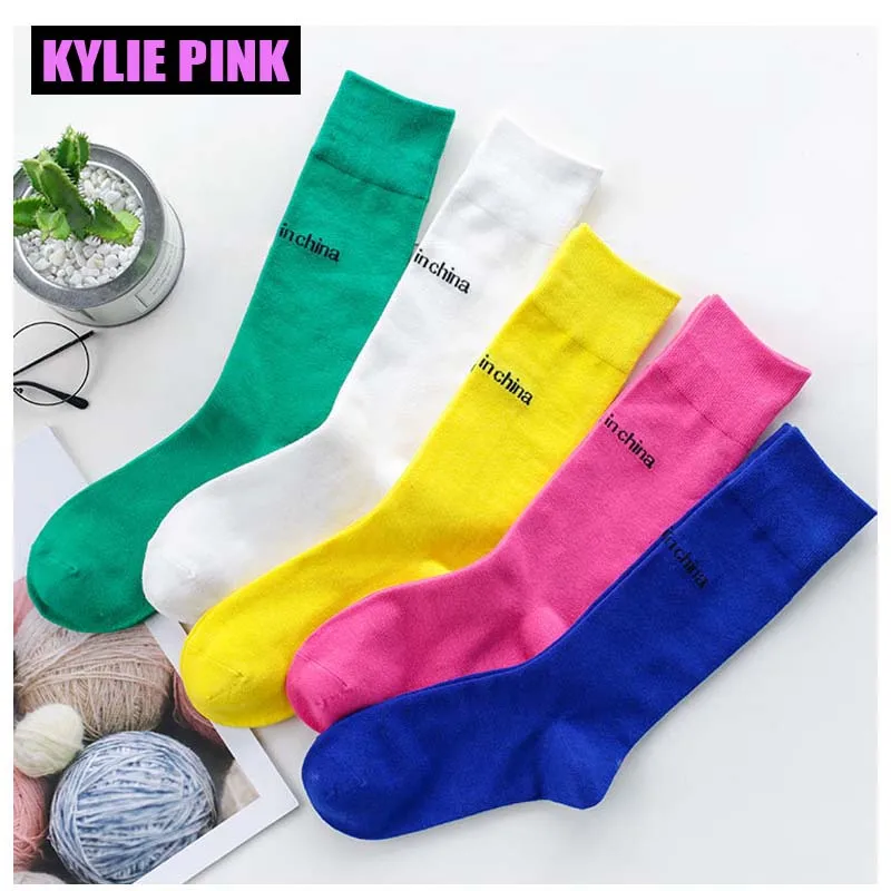 

KYLIE PINK letter high knee socks for women girls party street cotton socks stockings candy colors long sox calcetines