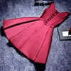 YLL034X#Boat Neck Lace up Twill Satin Cloth Pink Red Evening Dresses Short Bride Wedding Party Toast Dress Gown Prom Wholesale ► Photo 3/6