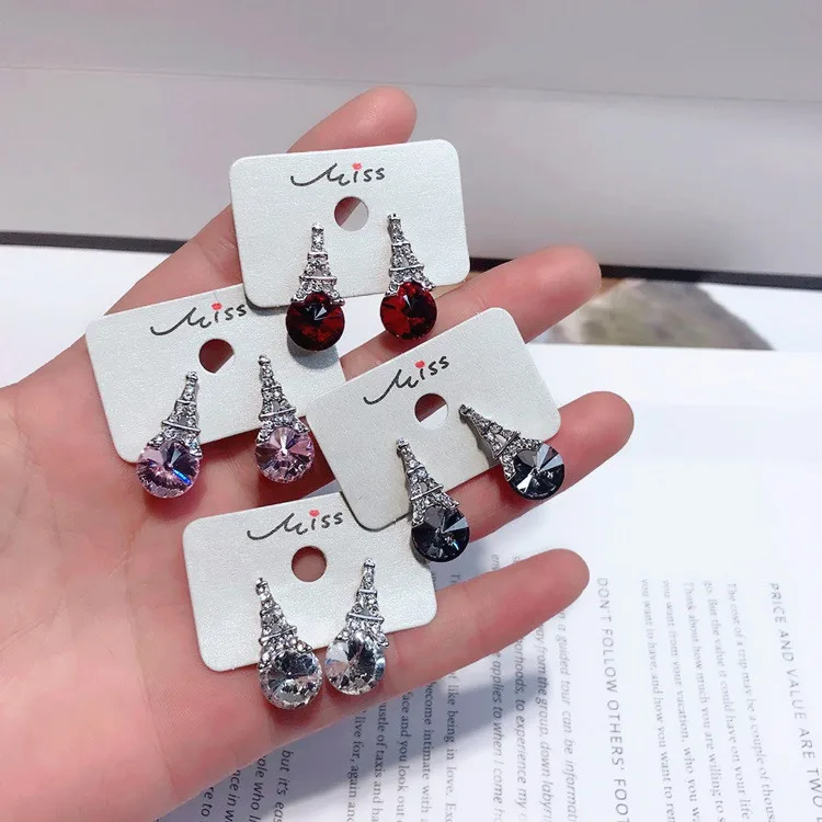 Tower cz earring 925 silver post Hypoallergenic fadeless alloy fashion jewelry stud earrings for women girl Christmas gift