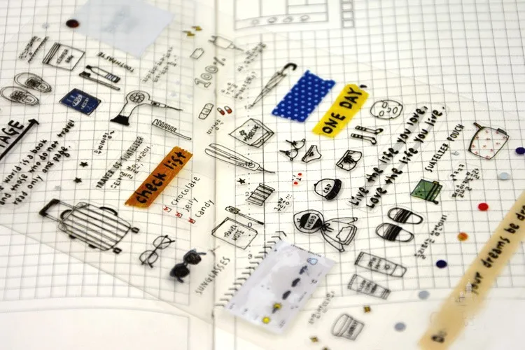 Прозрачные наклейки для заметок и путешествий для домашних животных, чехол, очки, камера, форма для скрапбукинга, наклейка для планировщика
