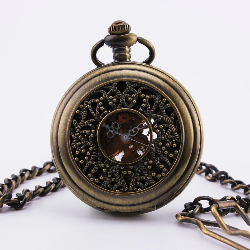 ORKINA Men s Vintage Pocket Watch Roman Number Black Dial Timbo patterned Case Hand Wind Mechanical