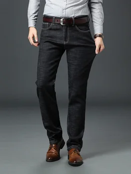 

Brand Jeans men High Stretch Black Blue Slim Straight thin Denim Business Pants men's, Cotton And Spandex Plus Size 40 42 44
