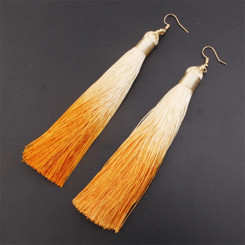 

Donarsei 2019 ethnic gradient long tassel earrings for women bohemian colorful fringe drop dangle earrings statement jewelry