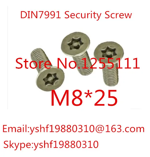 20pcs/lot DIN7991 M8 x 25 M8*25 Torx Flat Countersunk Head Tamper Proof
